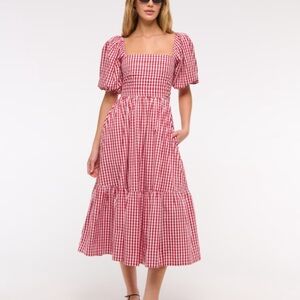 Abercrombie & Fitch Red Checkered Midi Dress